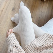 日系奶白色连裤袜女外穿秋冬加绒麻花针织踩脚打底裤袜白色丝袜