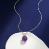 925银紫水晶吊坠项链女圆珠，情侣礼物挂件简约精致轻奢颈链锁骨链