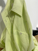 春天的颜色!好看的柠檬绿衬衫，~棉麻感宽松前短后长中长款防晒衣