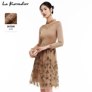 lakoradior拉珂蒂，秋季法式宫廷蕾丝刺绣羊毛，针织拼接连衣裙女