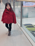 2023儿童羽绒服冬款女童韩版深红色拉链短款面包服加厚外套白鸭绒