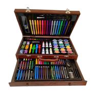 儿童学生美术画笔水彩笔，蜡笔礼盒130件双层木盒绘画套装画画礼盒