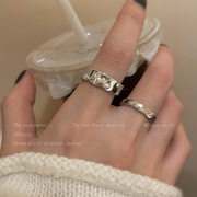 hulucheng银色素圈锆石开口戒指套装女冷淡风气质情侣指环时尚个