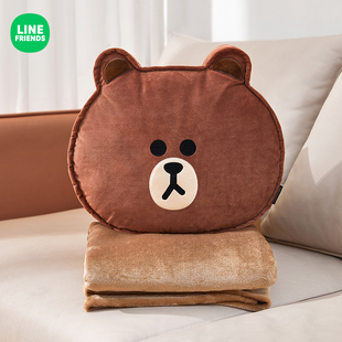 布朗熊汽车用抱枕被子两用冬天加厚毯子，午睡办公室二合一靠枕靠垫