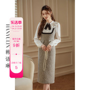 韩语琳法式长袖连衣裙2024女春季款高级感气质小香风拼接裙子