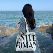 泰国小优大容量字母帆布包gentlewoman通勤托特包学生单肩包女