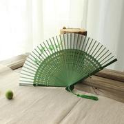 青梅手绘日式y和风女式扇子，中国风折扇竹柄扇扇真丝扇子