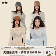ueko春夏季美式镂空长袖，针织防晒衫女罩衫，t恤薄款空调衫薄纱上衣