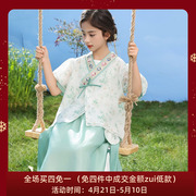 三件套女童汉服套装裙夏季2024儿童新中式国风裙子女孩公主裙