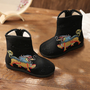 老北京儿童布鞋男童绣花鞋，冬手工汉服，鞋男童演出鞋中国风加绒棉靴
