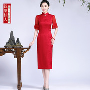 钱塘佳人红绣真丝红色旗袍司藤法式气质高端改良版中式复古礼服裙