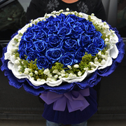 情人节33支蓝色妖姬礼盒花束，上海鲜花同城速递送花蓝玫瑰大连生日