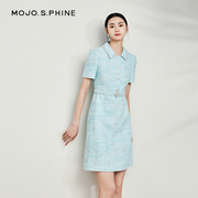 mojo优雅气质修身连衣裙，2024年早春季收腰氛围感时尚短袖长裙