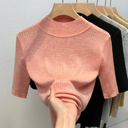 半高领中袖粉色羊毛，针织衫女2024初秋穿搭温，柔风减龄打底毛衣