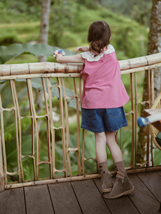 史豌豆童装女童花边领纯色背心2024夏季儿童外穿洋气无袖上衣