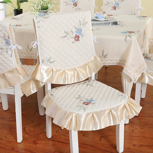 简约现代通用餐椅垫套装田园，餐桌椅子坐垫，靠背套罩长方形桌布布艺