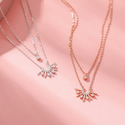 925纯银闪钻双层项链，韩版时尚小众设计感气质女锁骨链