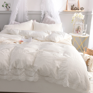 冰丝四件套夏季床笠款丝滑裸睡被套高级感床单白色夏天公主风床品