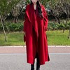 韩系复古气质时尚慵懒红色呢子大衣女2023轻奢高级感毛呢外套