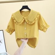 2024春秋国际大牌黄色短衬衫，纯色洋气时尚上衣宽松百搭衬衣女
