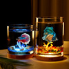 创意斗鱼缸圆形玻璃，办公桌小型桌面孔雀，鱼缸客厅夜灯加厚小金鱼缸
