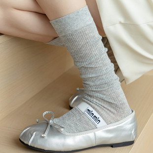 灰色袜子女夏季薄款灰色堆堆袜夏中筒高筒长筒，夏天纯棉月子长袜