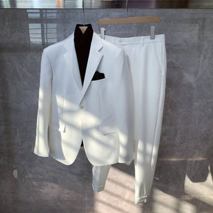 商务正装修身小西装外套男士潮流，英伦风时尚结婚新郎白色西服套装