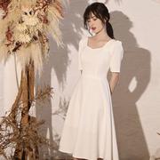 cosplay白色晚礼服裙平时可穿法式订婚连衣裙伴娘服小个子领