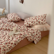 棉四件套浪漫风全棉被套，柔软针织印花法式田园床上用品花卉透气