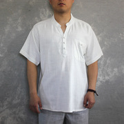 绿灰蓝加大号码男薄短袖衬衣，中国老年桑蚕丝，t恤真丝4xl纯色圆领衫