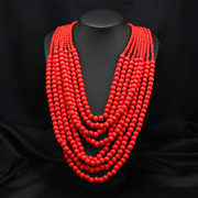 欧美复古多层木珠项链女个性，夸张红色长款毛衣，链波西米亚外贸配饰