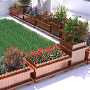 室外防腐木市政花箱组合碳化木花盆，户外隔断庭院长方形特深种植箱