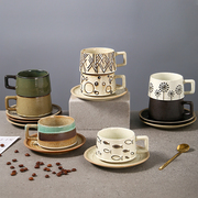 日式咖啡杯套装创意咖啡店办公室，陶瓷杯子高档复古粗陶杯商用杯碟