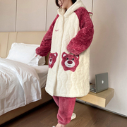 大码三层夹棉睡衣女款冬季2023200斤加绒加厚珊瑚绒睡袍套装