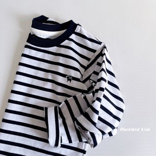 100-150码韩国童装男童条纹，打底衫儿童女宝宝，中大童长袖t恤上衣