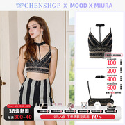 moodxmiura黑色，蕾丝choker吊带背心，上衣百搭chenshop设计师品牌