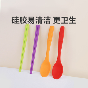 韩国进口modui儿童硅胶筷子小勺子套装食品级辅食工具宝宝软勺餐