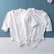 2件 纯白色婴儿吊带连体夏季宝宝三角哈衣短无袖全棉包屁衣长袖薄