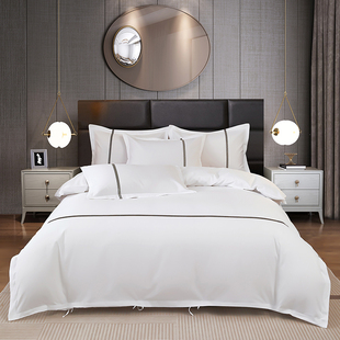 酒店四件套民宿床上用品床单被套，宾馆专用耐洗白色布草床品全套装