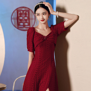 订婚礼服平时可穿红色礼服裙，夏季敬酒服小个子新娘高级感大气显瘦