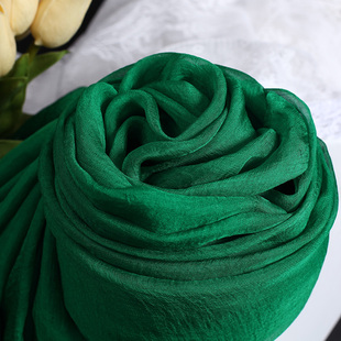 韩国真丝丝巾品牌，长款百搭围巾女纯色，春秋冬桑蚕丝披肩草绿色
