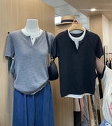 韩系夏上新! MALT圆领假两件时尚复古针织衫(不含项链)  A200