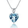 本命年海洋之心项链合成蓝水晶托帕石吊坠镀925银，蓝宝石心形锁
