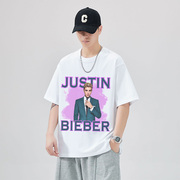 Justin Bieber贾斯丁比伯时尚半袖纯棉宽松摇滚男装爆潮流短袖t恤
