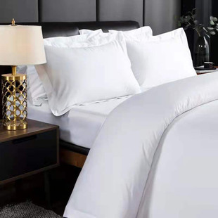 白色缎条条纹宾馆床上用品四件套民宿被套三件套被子含芯全套加厚