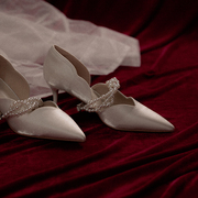 椿Twilight /原创复古两穿珍珠带水光尖头细跟高跟鞋伴娘婚鞋