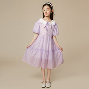 女童紫色连衣裙2024夏装中大童儿童学院风裙子洋气女孩公主裙