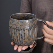 陶瓷大容量马克杯喝水杯子家用复古铁锈釉茶杯小众轻奢粗陶咖啡杯