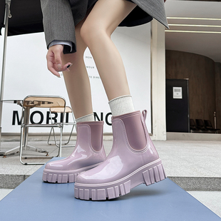 欧美网红雨鞋女短筒防滑防水鞋成人时尚胶鞋厚底果冻雨靴水靴