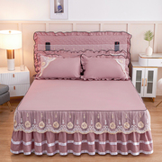 韩版床裙床罩磨毛纯色蕾丝床垫套单件婚庆公主床单1.8米席梦思套